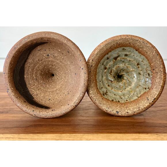 Vintage Pair of Handmade Stoneware Glazed Candlestick Holders Signed Hanson - Picture 8 of 15